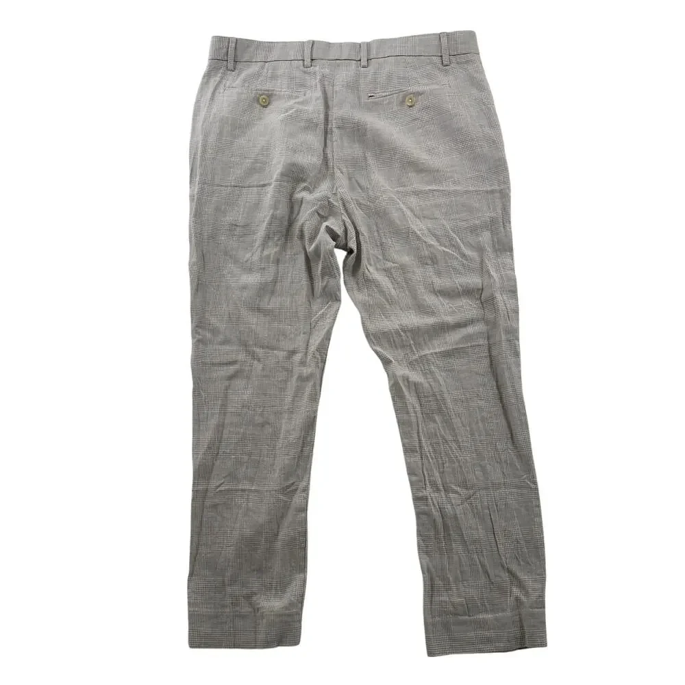Banana Republic Men’s Plaid Linen Cotton Dress Pants 35x30 Tailored Fit Gray